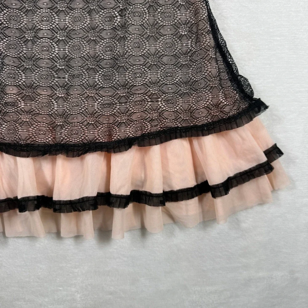 Jessica Simpson Black Pink Lace Ruffle Babydoll‎ Chemise JS60630 Womens Medium